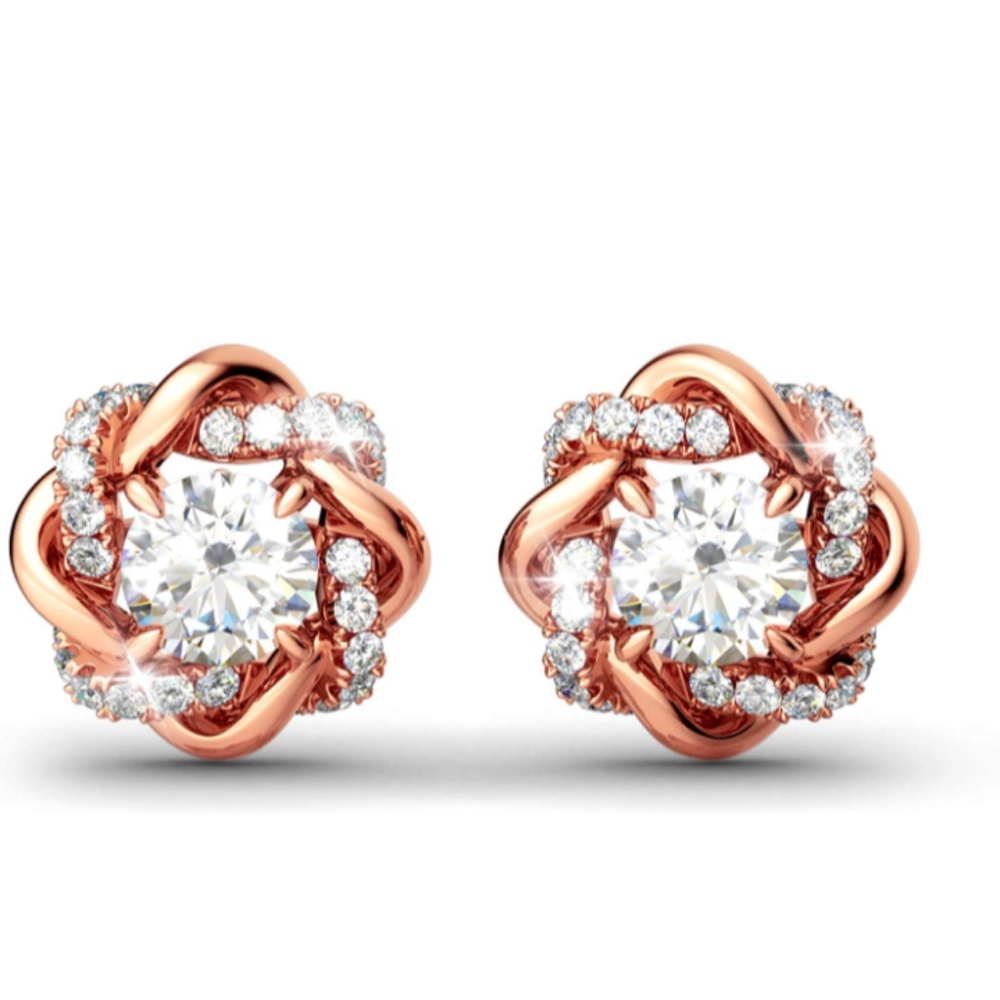 Flower Rose Gold 18 kt Pt Earrings 925 Sterling Silver Cushion Cut Cubic Zircon